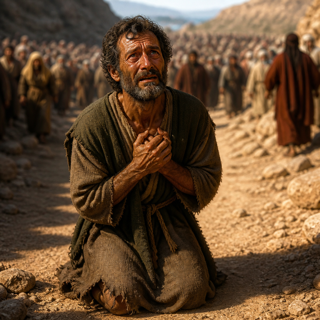 Oil-painting style portrait of The Father of the Boy with an Unclean Spirit, Father who cried 'I do believe; help my unbelief' while seeking healing for his son