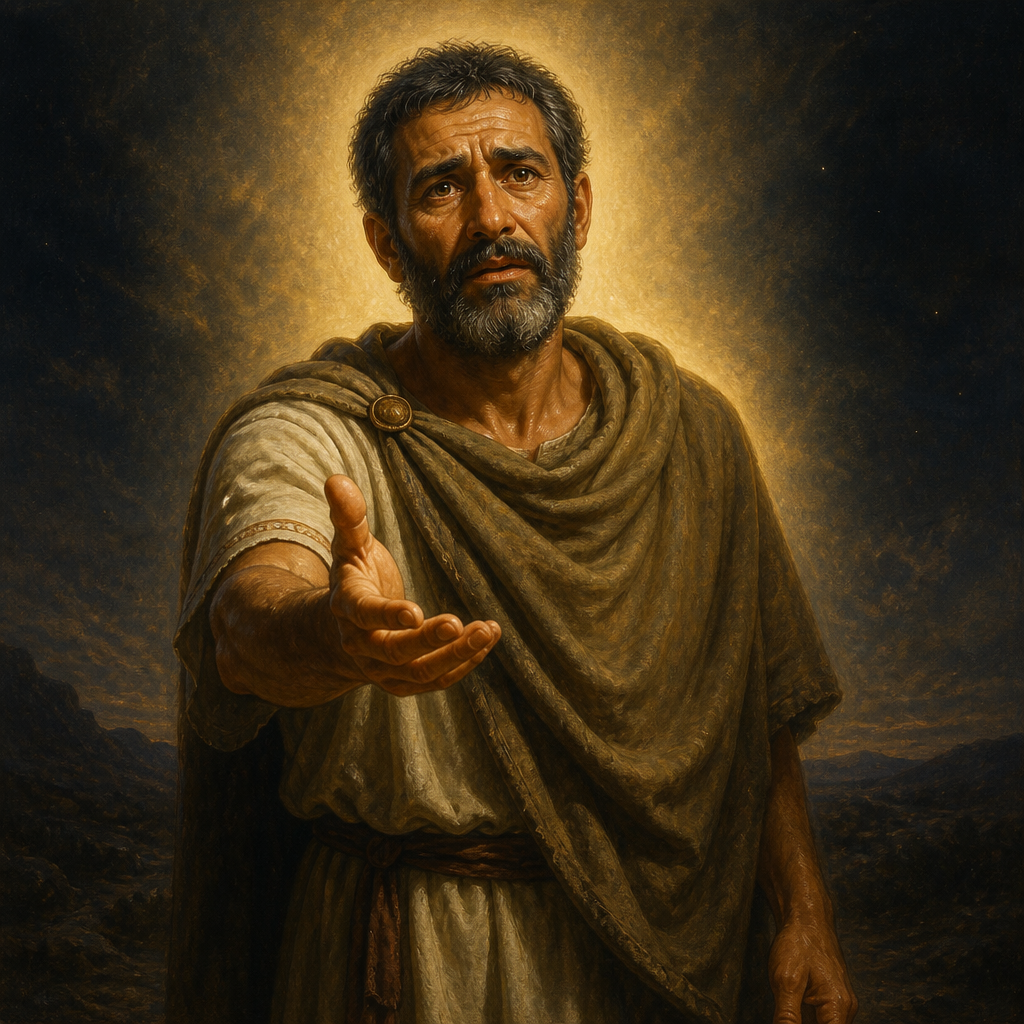 Oil-painting style portrait of The Man of Macedonia, Visionary figure who pleaded with the Apostle Paul to bring the gospel to Europe