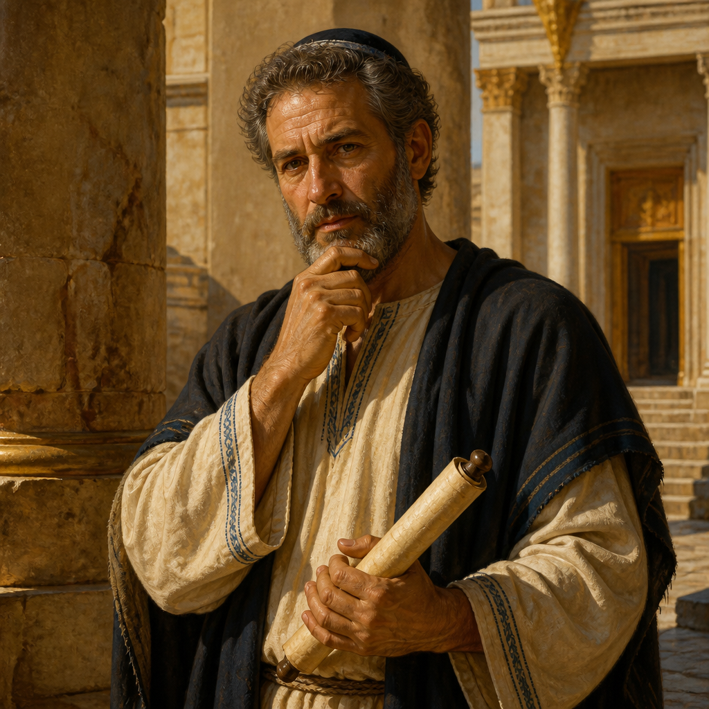 Oil-painting style portrait of The Scribe Not Far from the Kingdom, Scribe who agreed with Jesus that love for God and neighbor is the greatest commandment