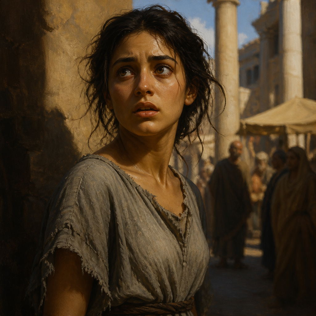Oil-painting style portrait of The Slave Girl with a Spirit of Divination, Slave girl in Philippi delivered by Paul from a spirit of divination