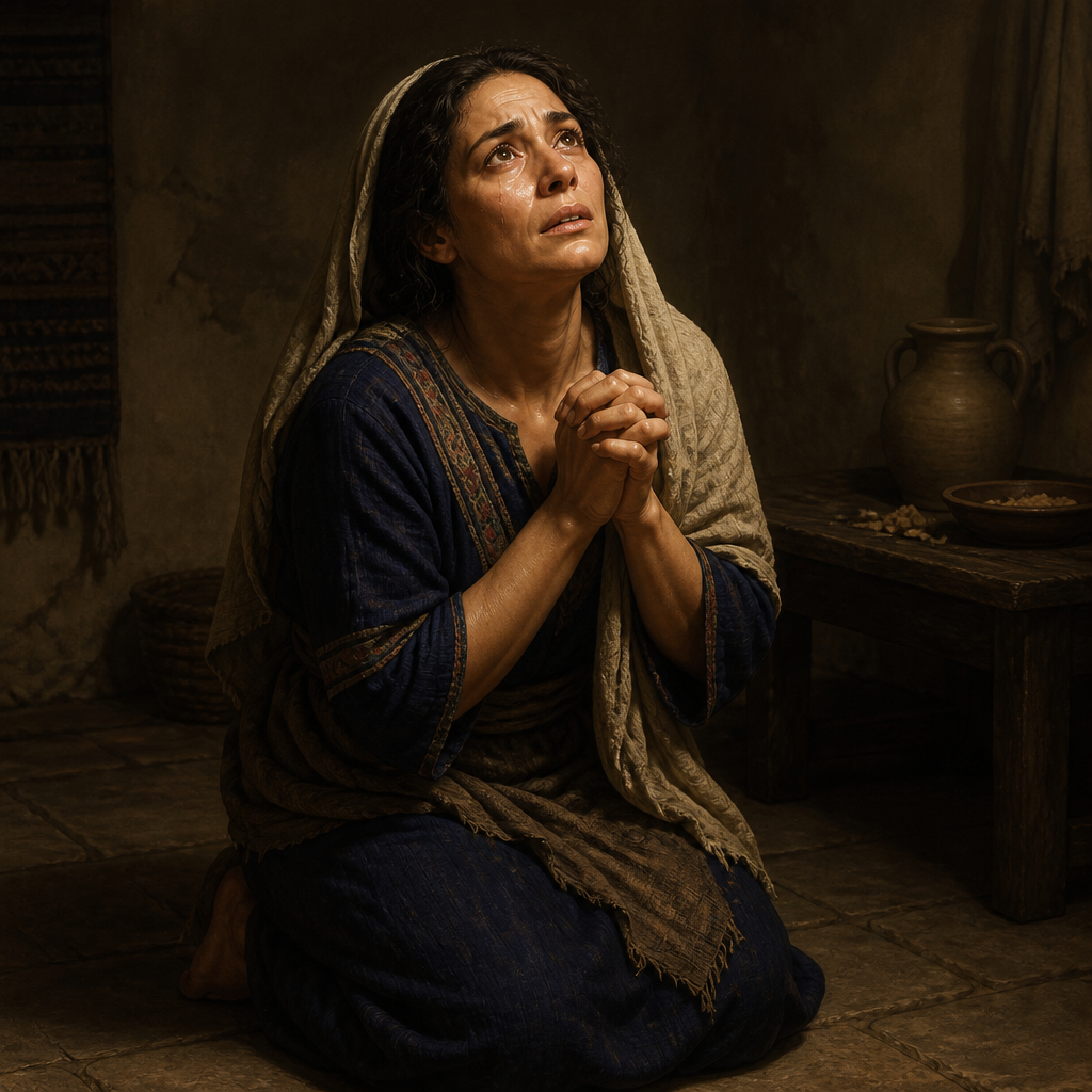 Oil-painting style portrait of The Syrophoenician Woman, Gentile woman who petitioned Jesus for her daughter's healing