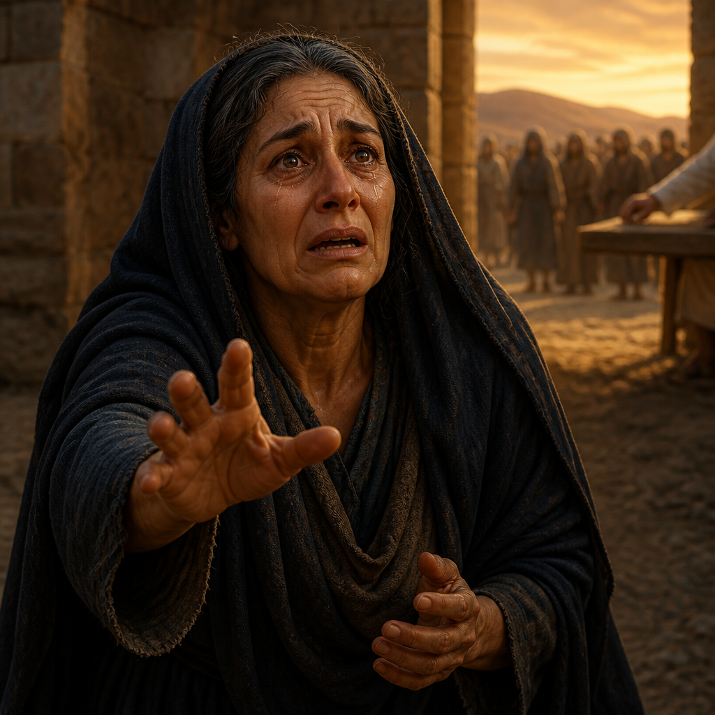 Oil-painting style portrait of The Widow of Nain, Widow whose only son was raised from the dead by Jesus at the gate of Nain
