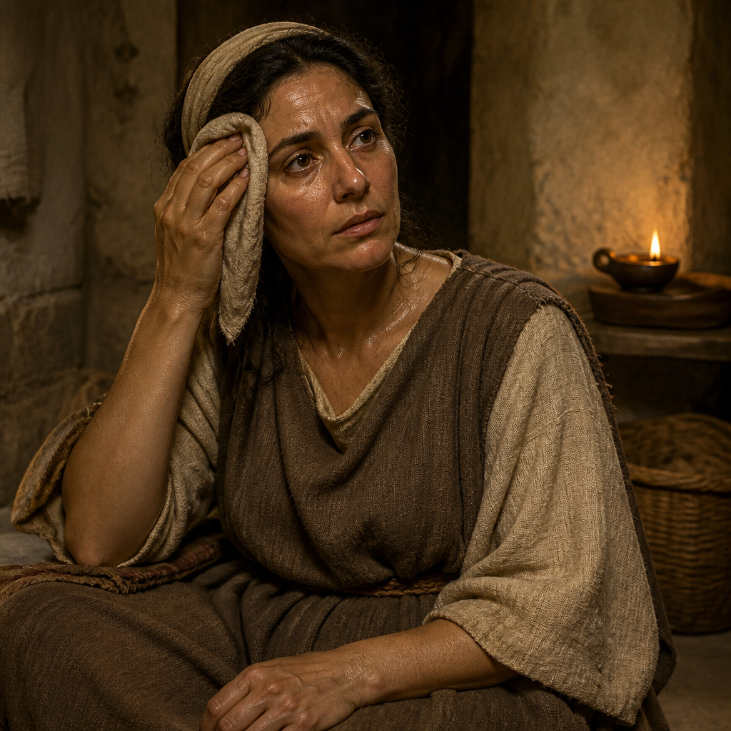 Oil-painting style portrait of Tryphosa, Christian woman in Rome commended by Paul for her hard work