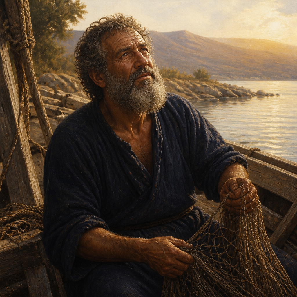 Oil-painting style portrait of Zebedee, Father of the apostles James and John who was left in his boat when they followed Jesus