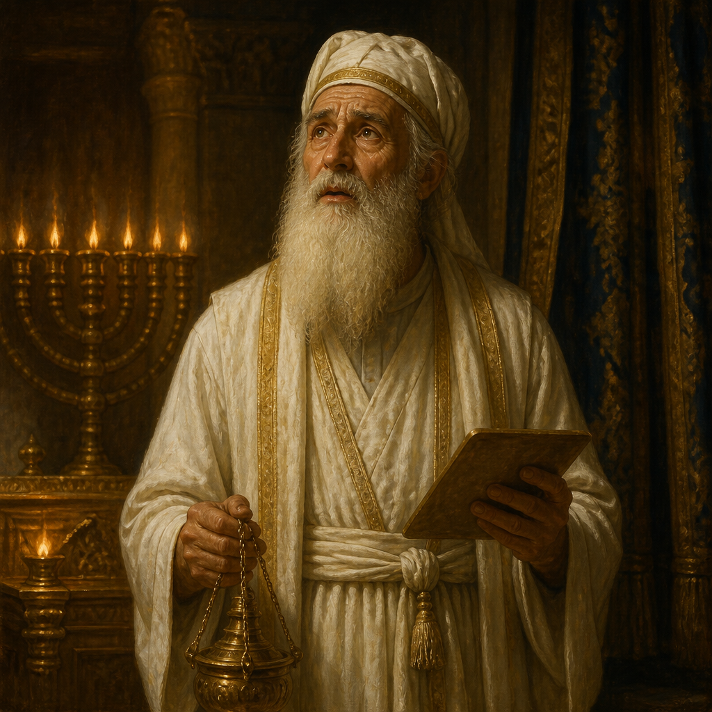 Oil-painting style portrait of Zechariah, Father of John the Baptist, Father of John the Baptist who was struck mute in the Temple