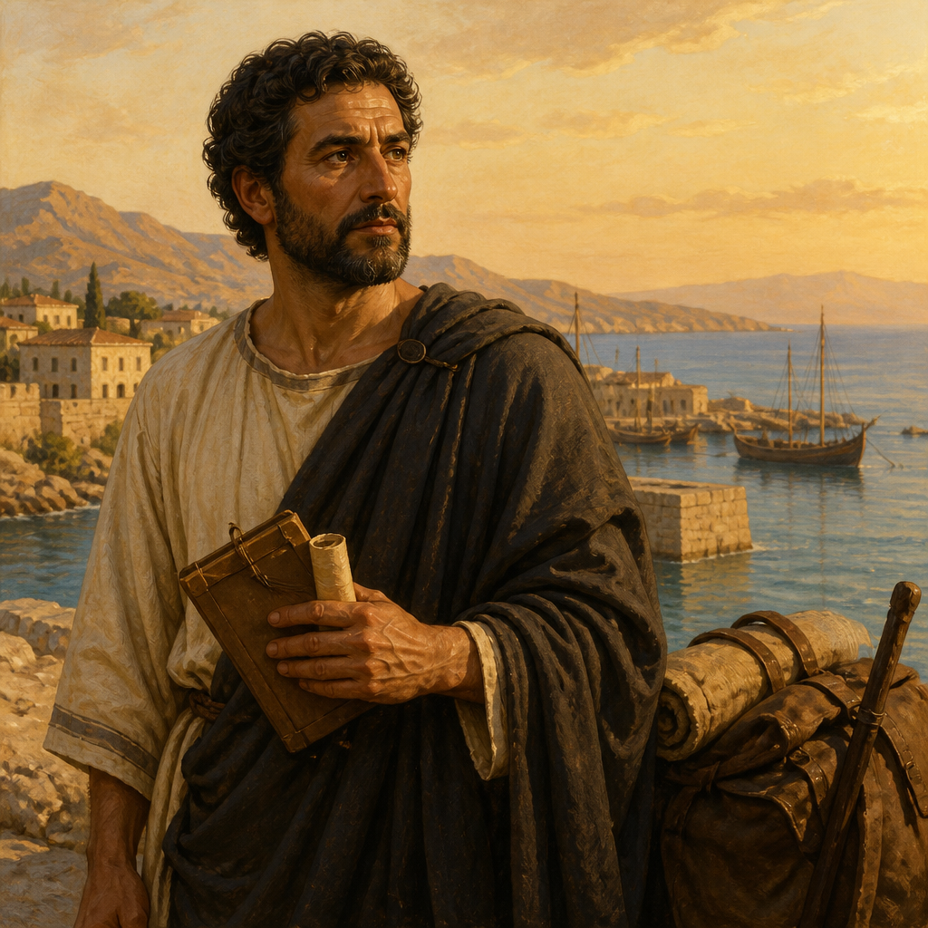Oil-painting style portrait of Zenas, Lawyer and companion of Apollos mentioned in the Epistle to Titus