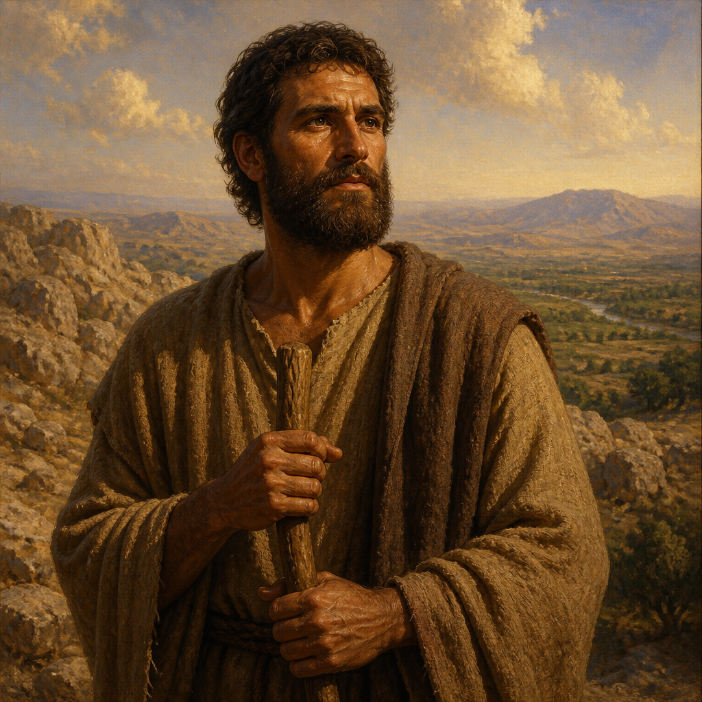 Oil-painting style portrait of Cainan, Patriarch listed in the genealogy of Jesus between Arpachshad and Shelah