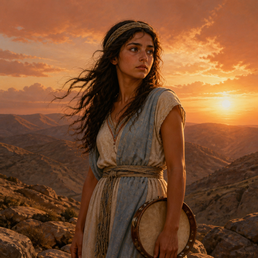 Oil-painting style portrait of Jephthah's Daughter, Young woman who was the subject of her father's rash vow after the victory over Ammon