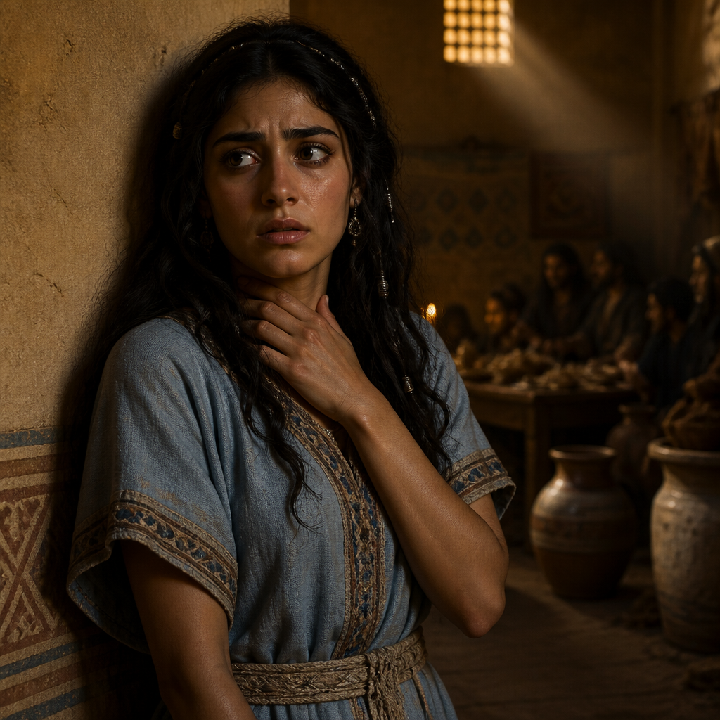Oil-painting style portrait of Samson's Timnite Wife, Philistine woman whose marriage to Samson led to his first major conflict with the Philistines