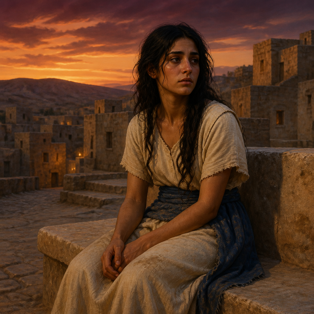 Oil-painting style portrait of The Levite's Concubine, Woman whose abuse and death in Gibeah led to a civil war among the tribes of Israel