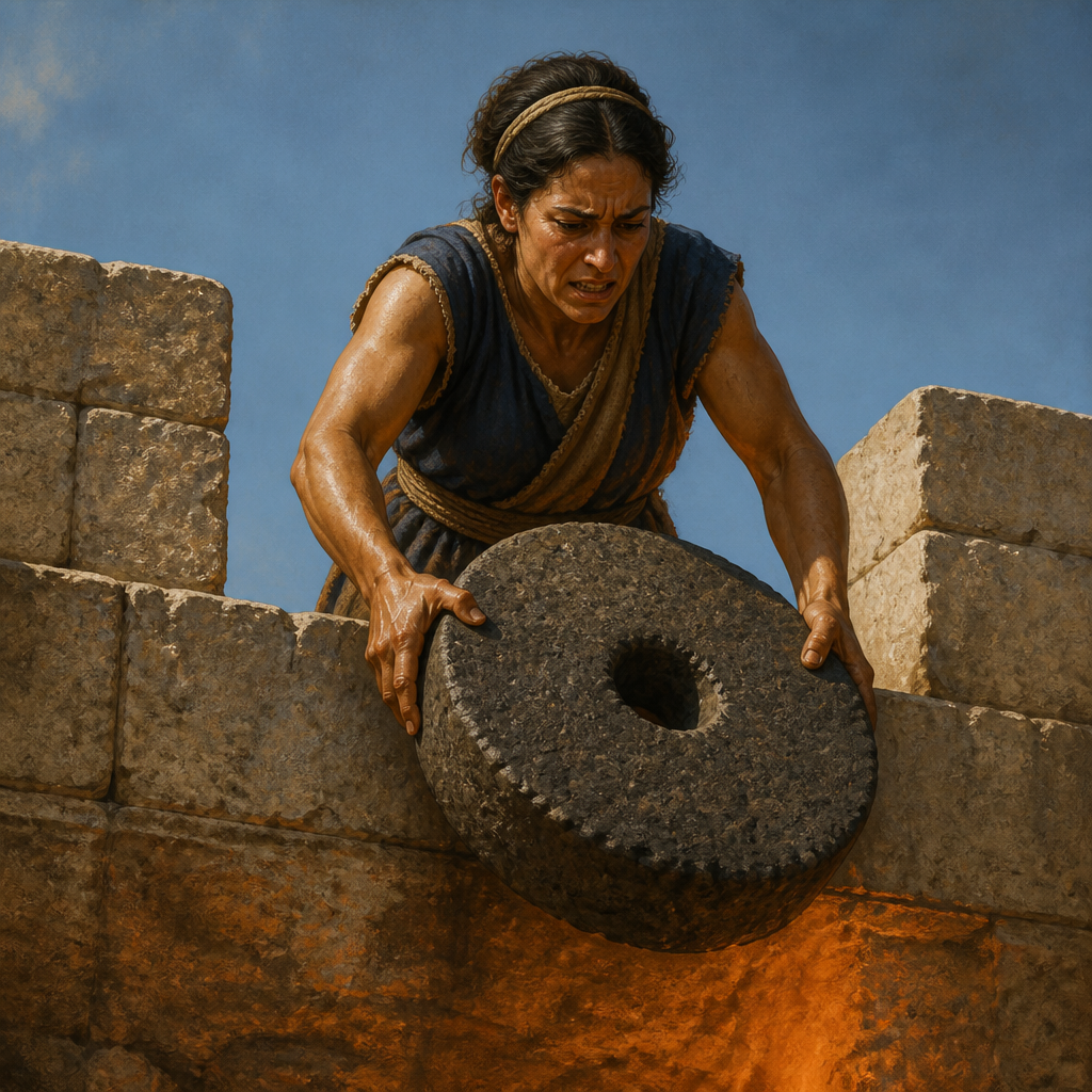 Oil-painting style portrait of The Woman of Thebez, Heroine who killed the tyrant Abimelech with a millstone