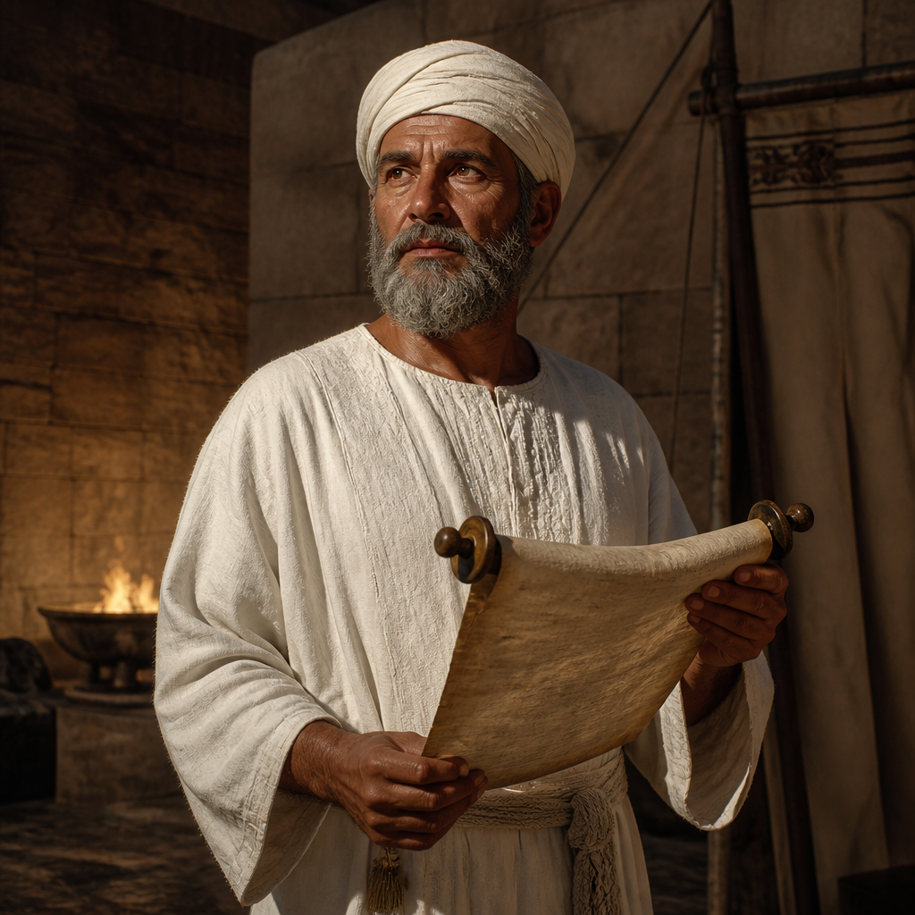 Oil-painting style portrait of An Unnamed Priest, Ancestor of Eli, Levite ancestor of Eli who connected the house of Eli to the line of Ithamar