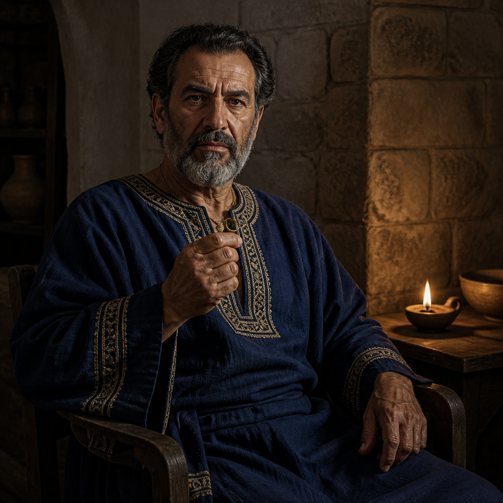 Oil-painting style portrait of Abdeel, father of Shelemiah who was ordered to arrest the prophet Jeremiah