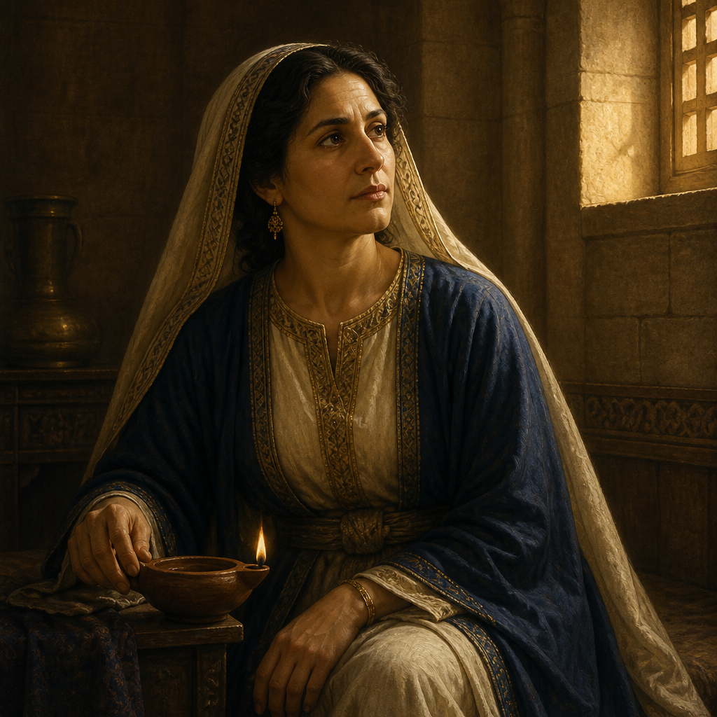 Oil-painting style portrait of Abi, Mother of King Hezekiah
