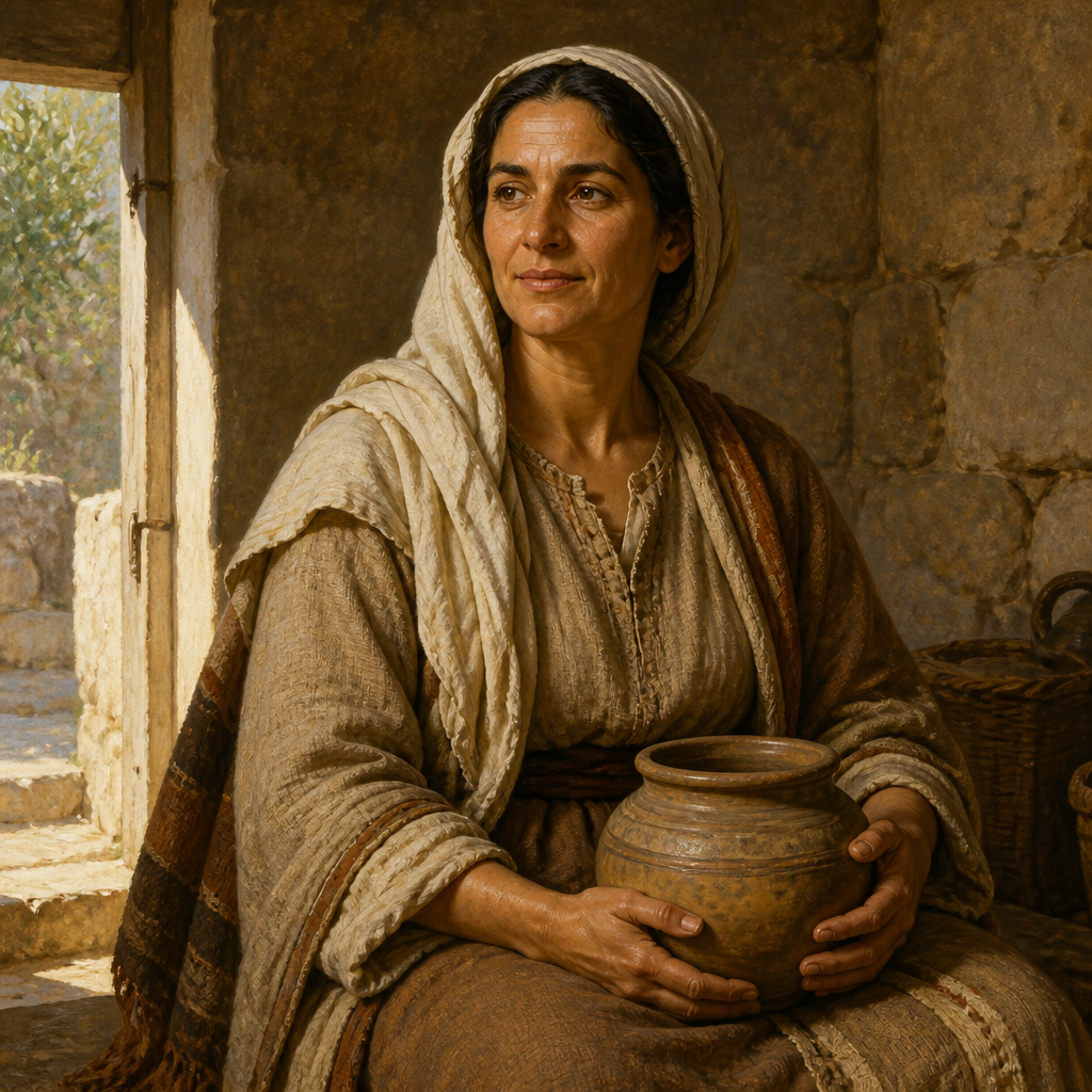 Oil-painting style portrait of Abihail, Wife of Abishur, Wife of Abishur and mother of Ahban and Molid in the genealogy of Judah