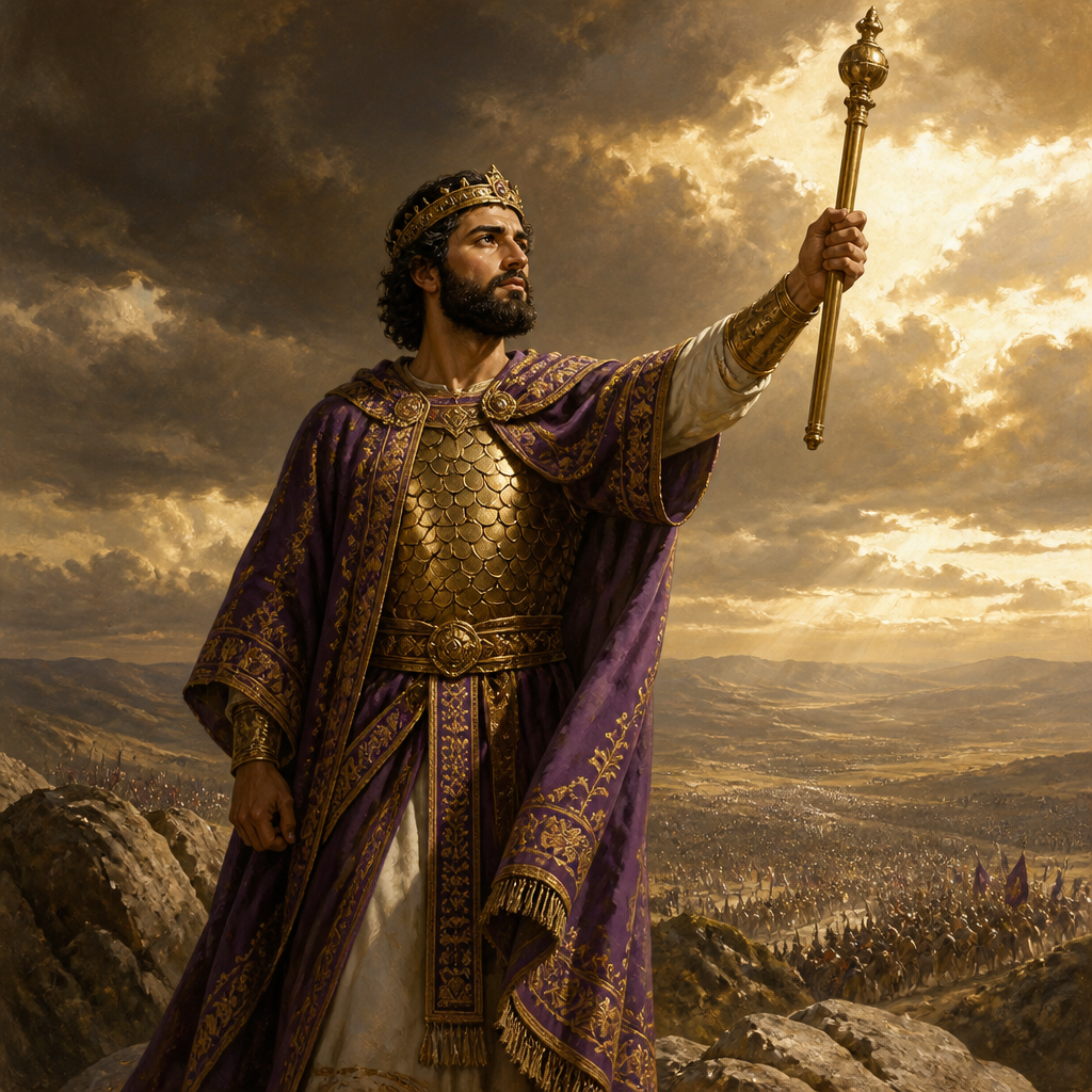 Oil-painting style portrait of Abijah, King of Judah, King of Judah who defeated Jeroboam I and defended the Davidic covenant