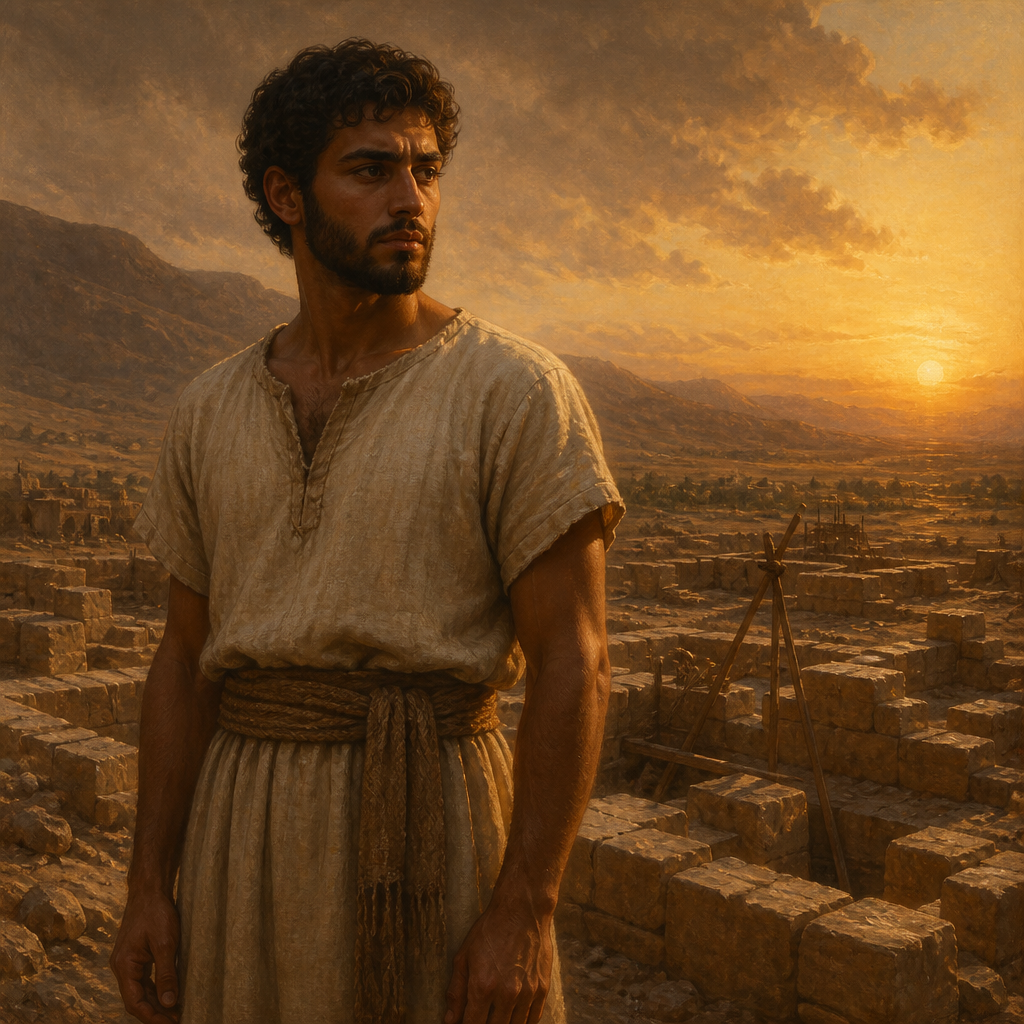 Oil-painting style portrait of Abiram, Son of Hiel, Firstborn son of Hiel who died during the rebuilding of Jericho