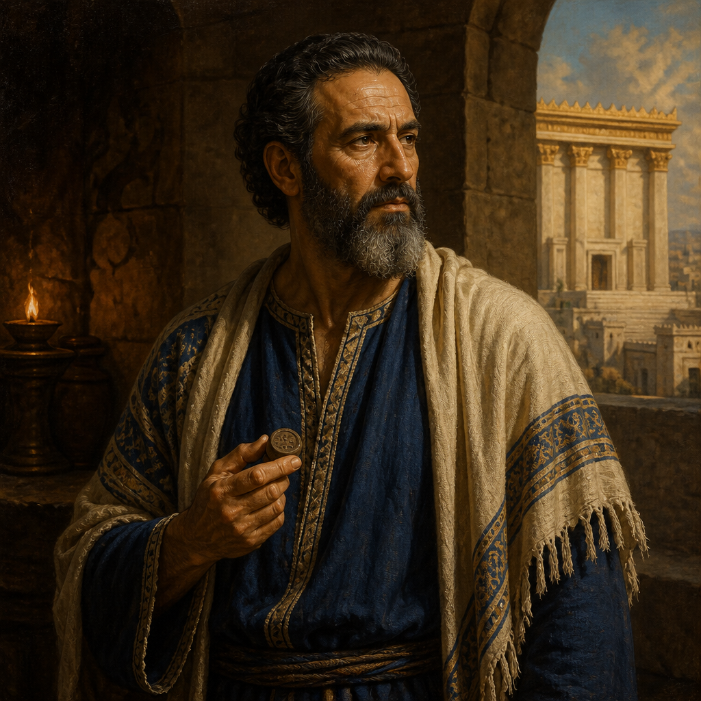 Oil-painting style portrait of Achbor, Official of King Josiah, Official sent by King Josiah to consult the prophetess Huldah