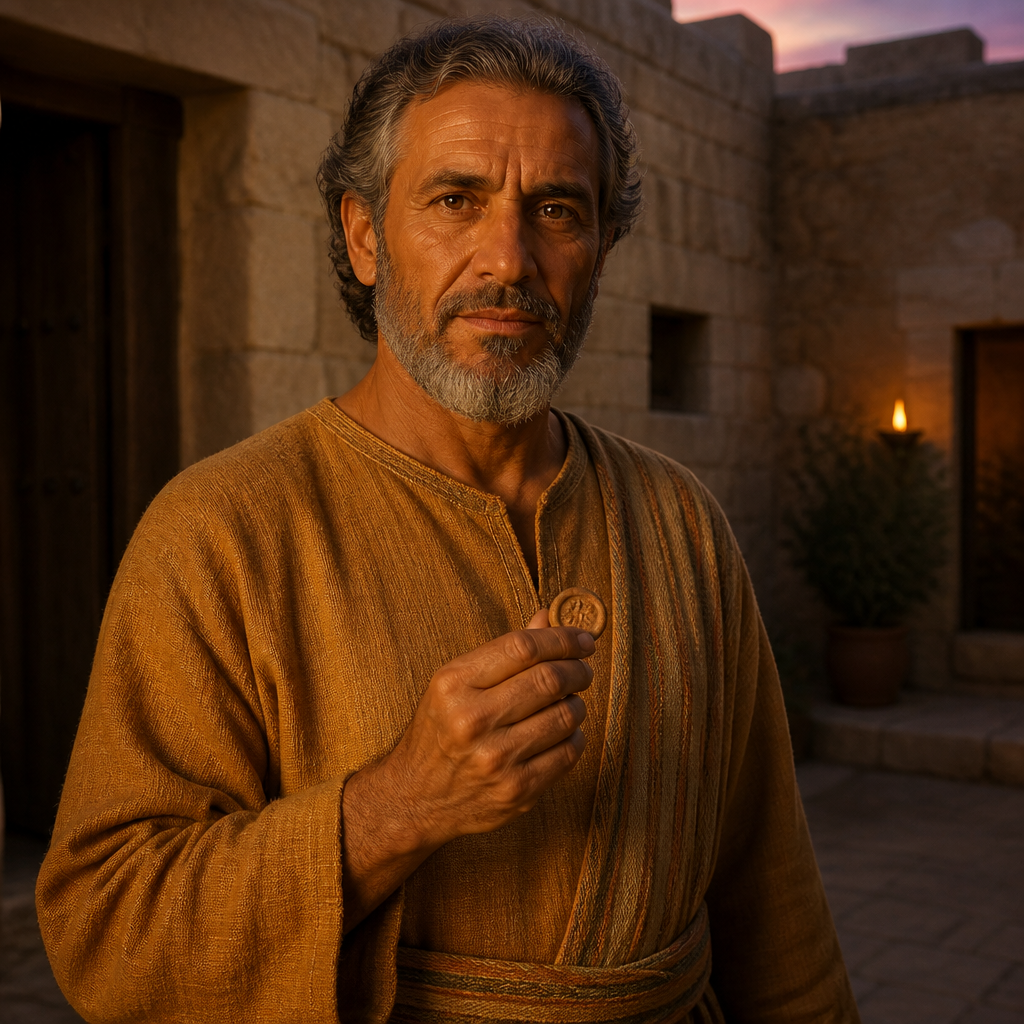 Oil-painting style portrait of Adiel, Father of Azmaveth, father of Azmaveth, the official in charge of King David's royal storehouses