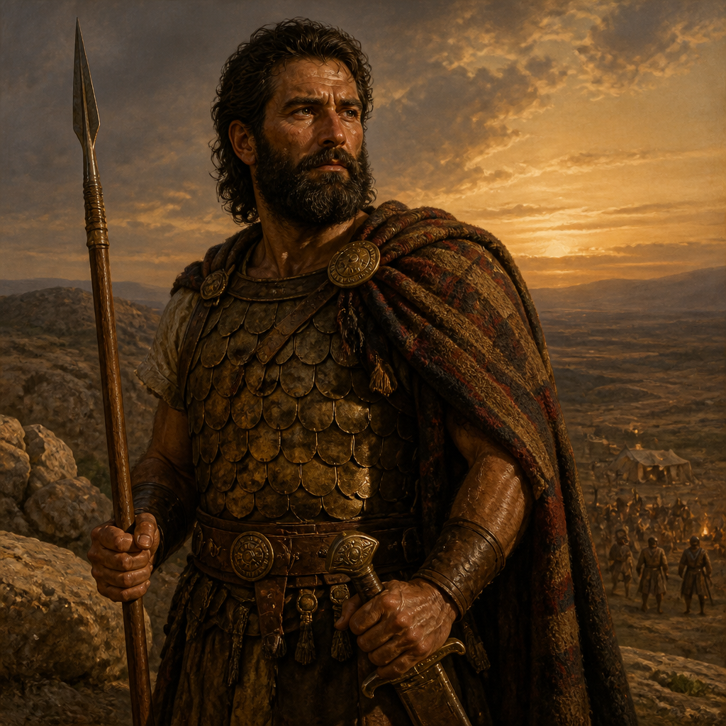 Oil-painting style portrait of Adina, Reubenite chief who led thirty men as one of David's mighty warriors