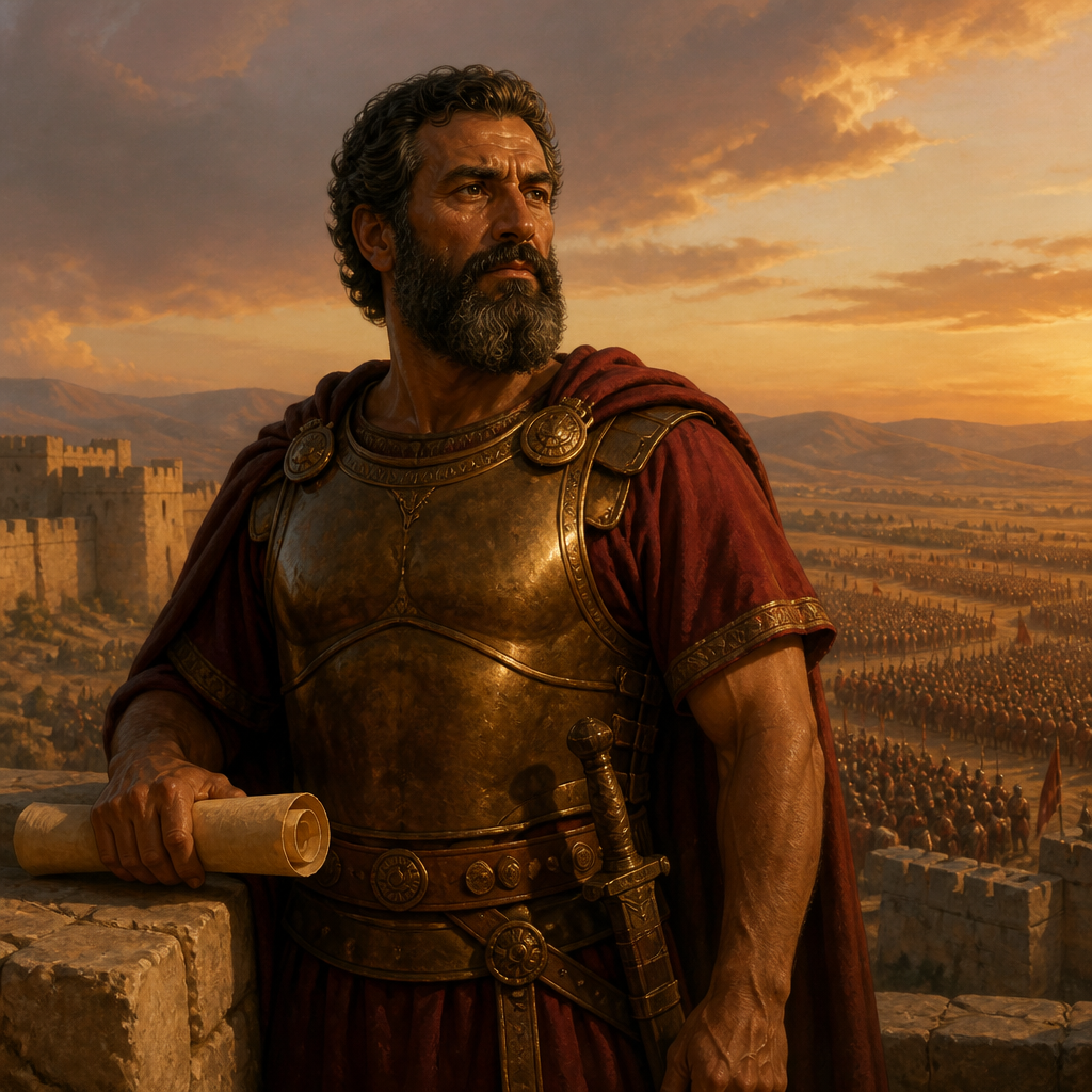 Oil-painting style portrait of Adnah, Commander of Judah, Military commander who led 300,000 men under King Jehoshaphat