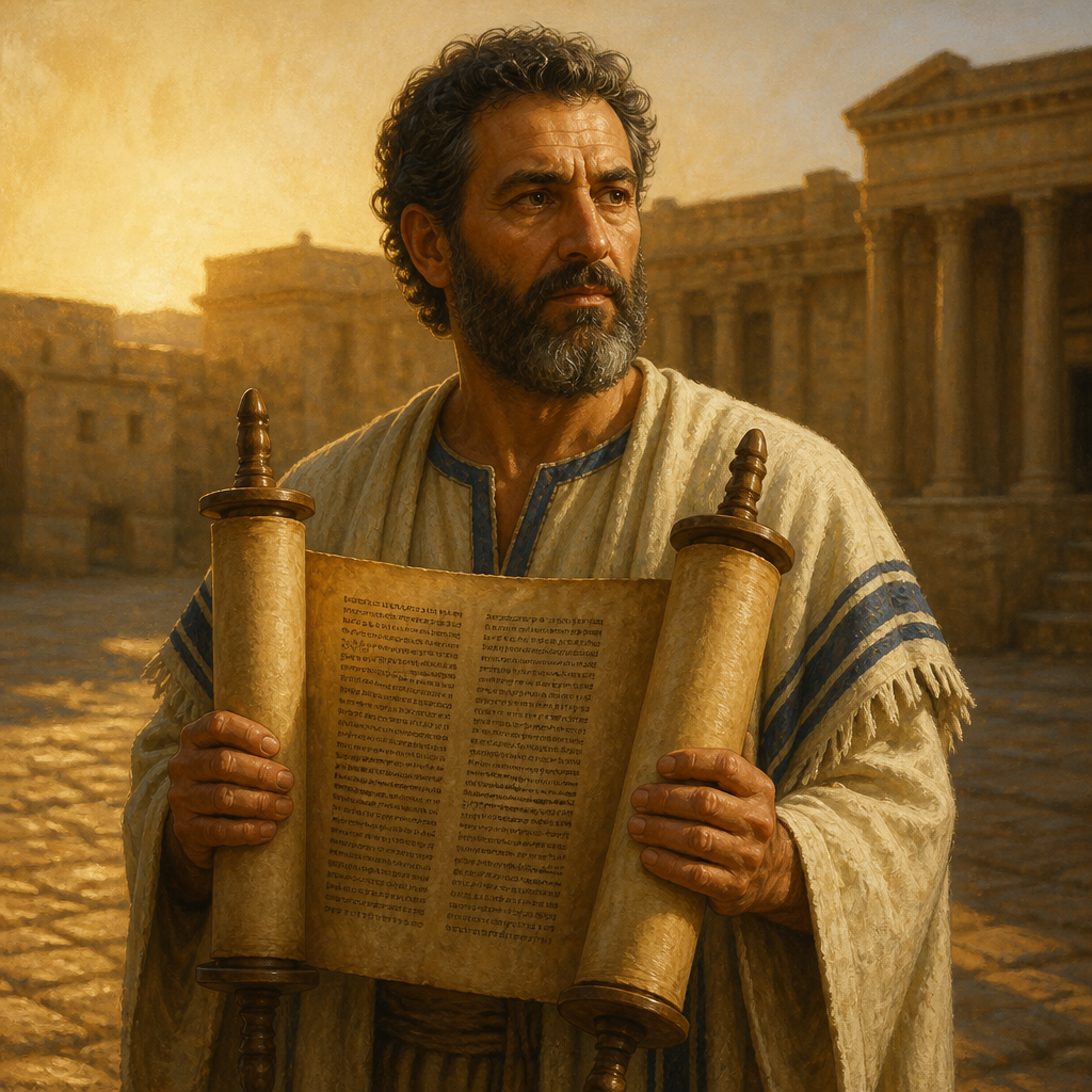 Oil-painting style portrait of Adonijah, Levite of the Divided Monarchy, Levite sent by King Jehoshaphat to teach the Law in the cities of Judah