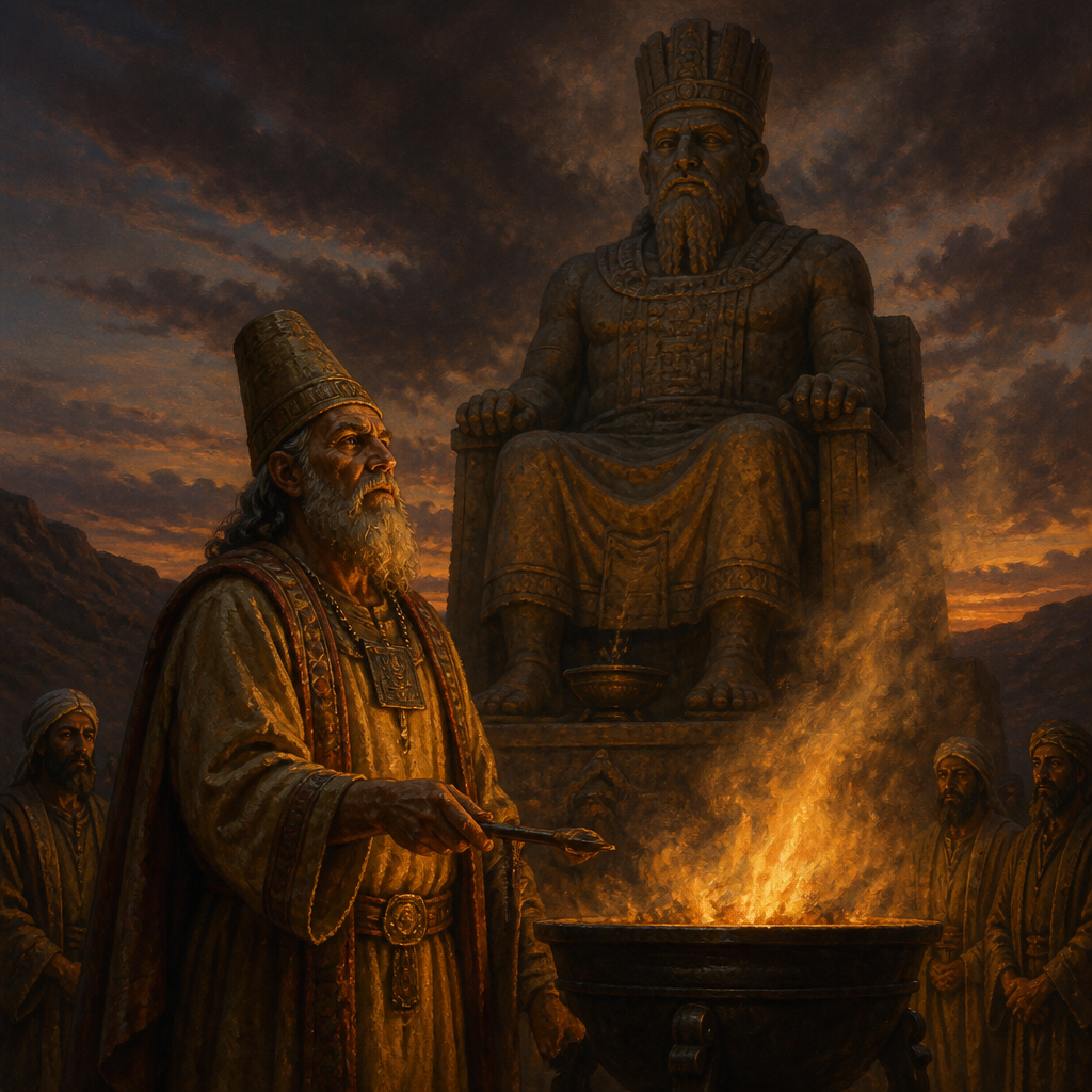Oil-painting style portrait of Adrammelech, Deity of the Sepharvites, Deity of the Sepharvites to whom children were sacrificed by fire