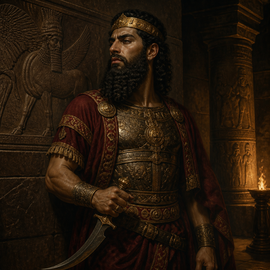 Oil-painting style portrait of Adrammelech, Son of Sennacherib, Prince who assassinated his father King Sennacherib