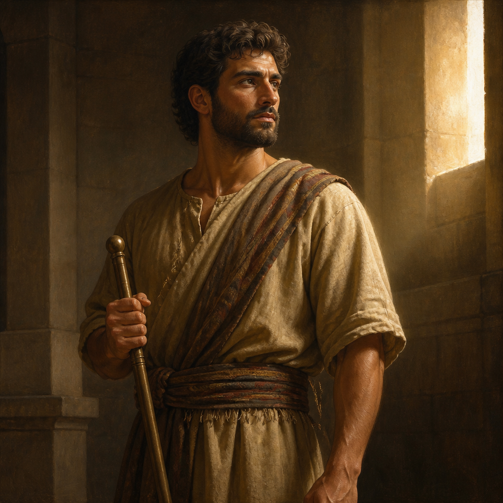 Oil-painting style portrait of Amal, Son of Helem and a descendant of Asher recorded in the chronicles of Israel