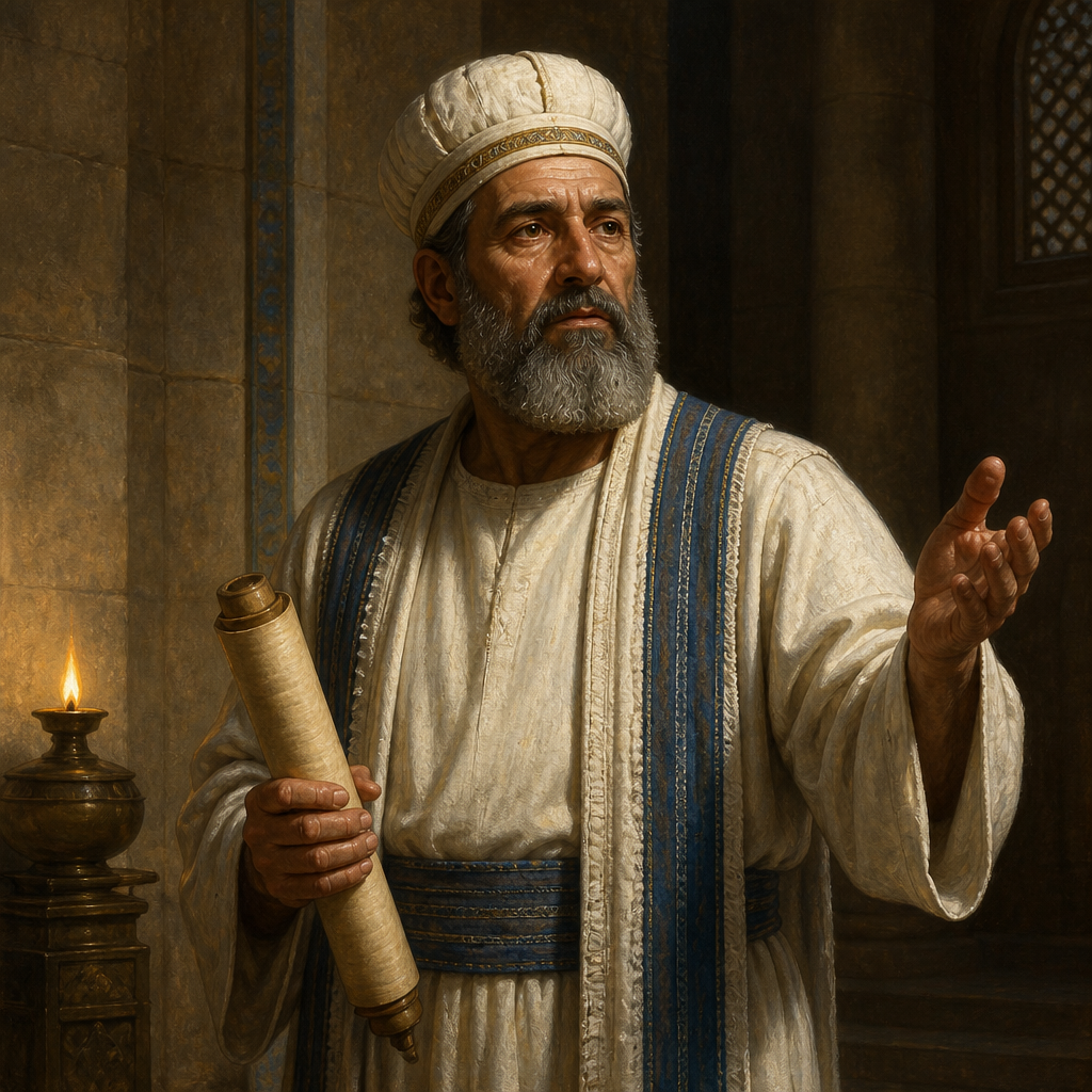 Oil-painting style portrait of Amariah, Chief Priest of Jehoshaphat, Chief priest appointed by King Jehoshaphat to oversee religious legal matters in Jerusalem