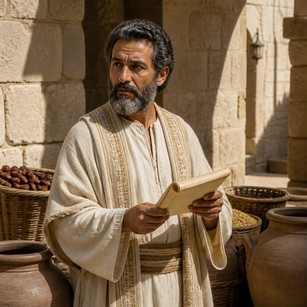 Oil-painting style portrait of Amariah, Assistant to Kore, Levite administrator who distributed tithes under King Hezekiah