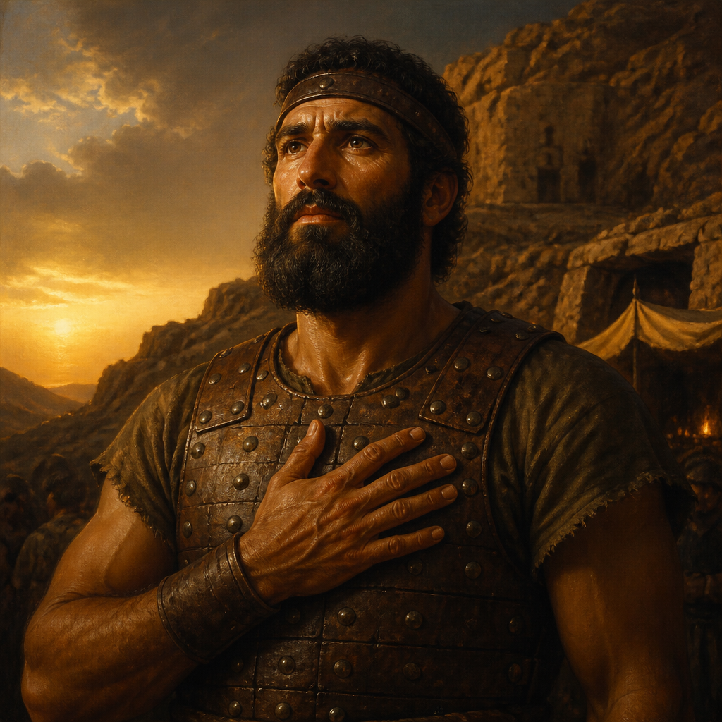Oil-painting style portrait of Amasai, Chief of the Thirty, Military leader who gave a Spirit-inspired pledge of loyalty to David at Ziklag