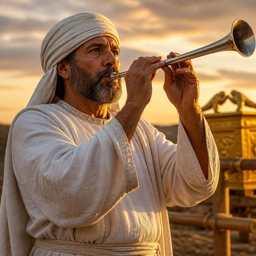 Oil-painting style portrait of Amasai, Priest of the Divided Monarchy, Priest who blew the trumpet before the Ark of the Covenant