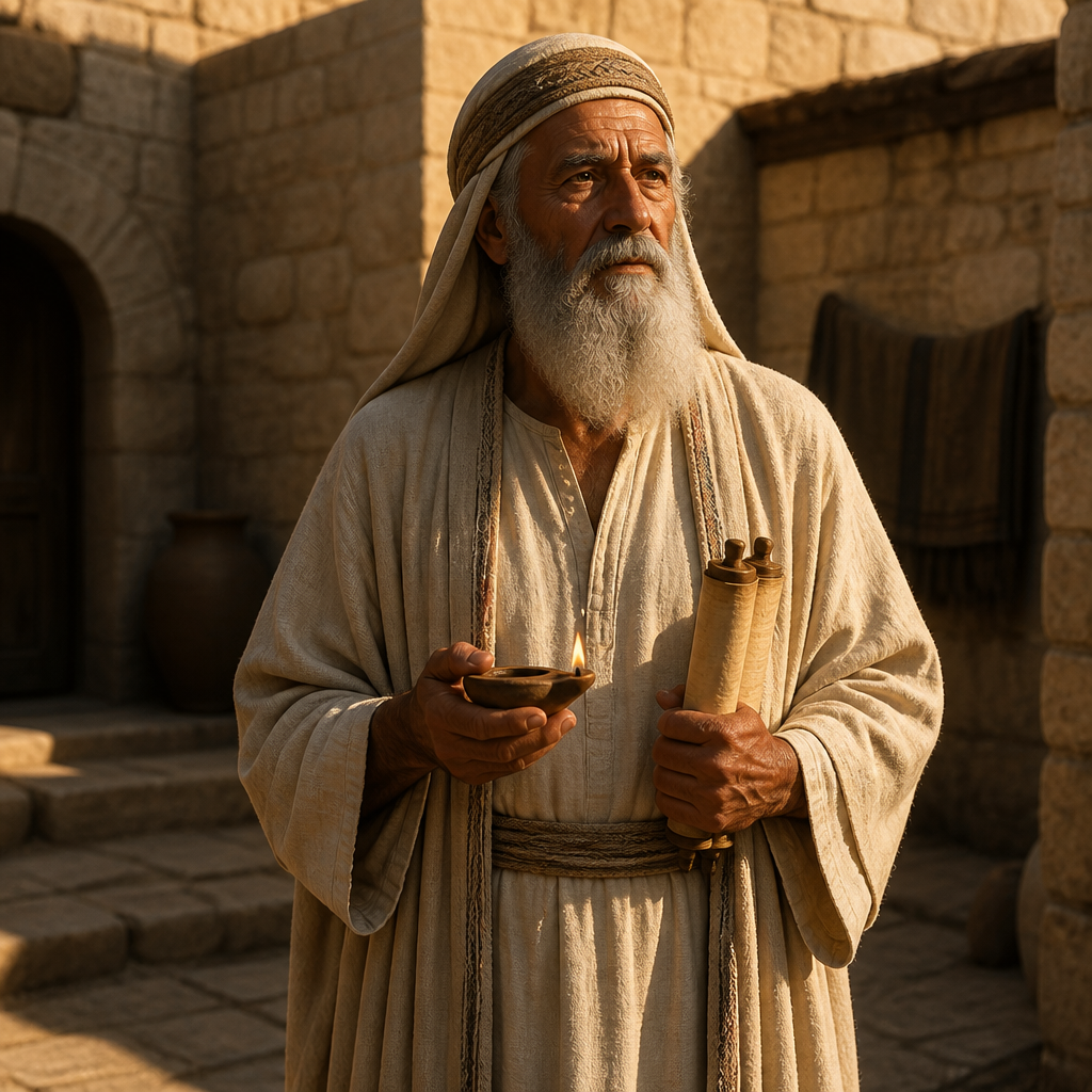 Oil-painting style portrait of Amasai, Father of Mahath, Levite whose son Mahath helped King Hezekiah restore the Temple