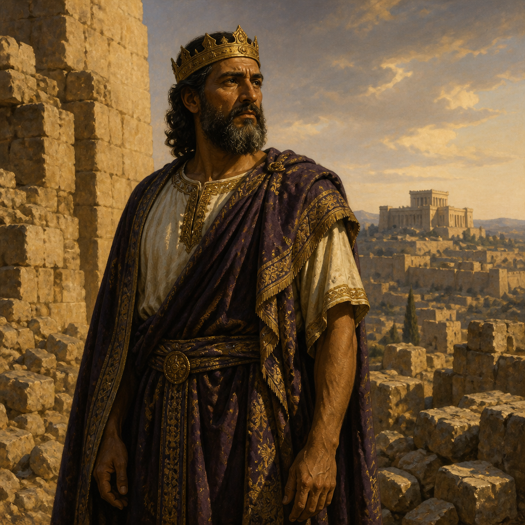Oil-painting style portrait of Amaziah, King of Judah, King of Judah who defeated Edom but lost to Israel after turning to idolatry