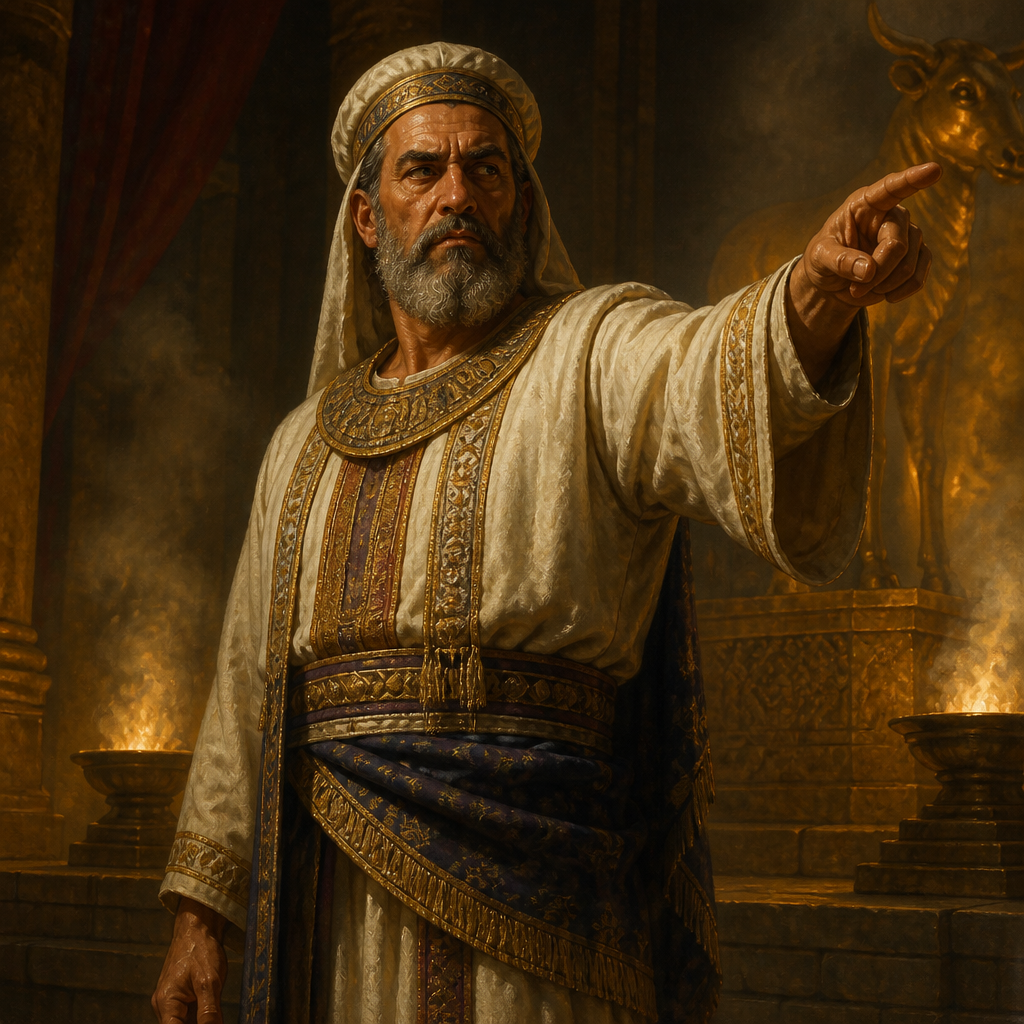Oil-painting style portrait of Amaziah, Priest of Bethel, Priest of Bethel who opposed the prophet Amos and reported him to King Jeroboam II