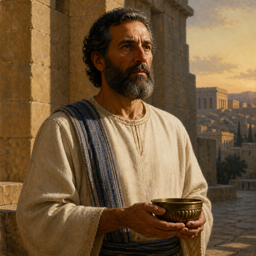 Oil-painting style portrait of Amminadab, Levite of the Divided Monarchy, Levite chief who assisted King David in bringing the Ark of the Covenant to Jerusalem