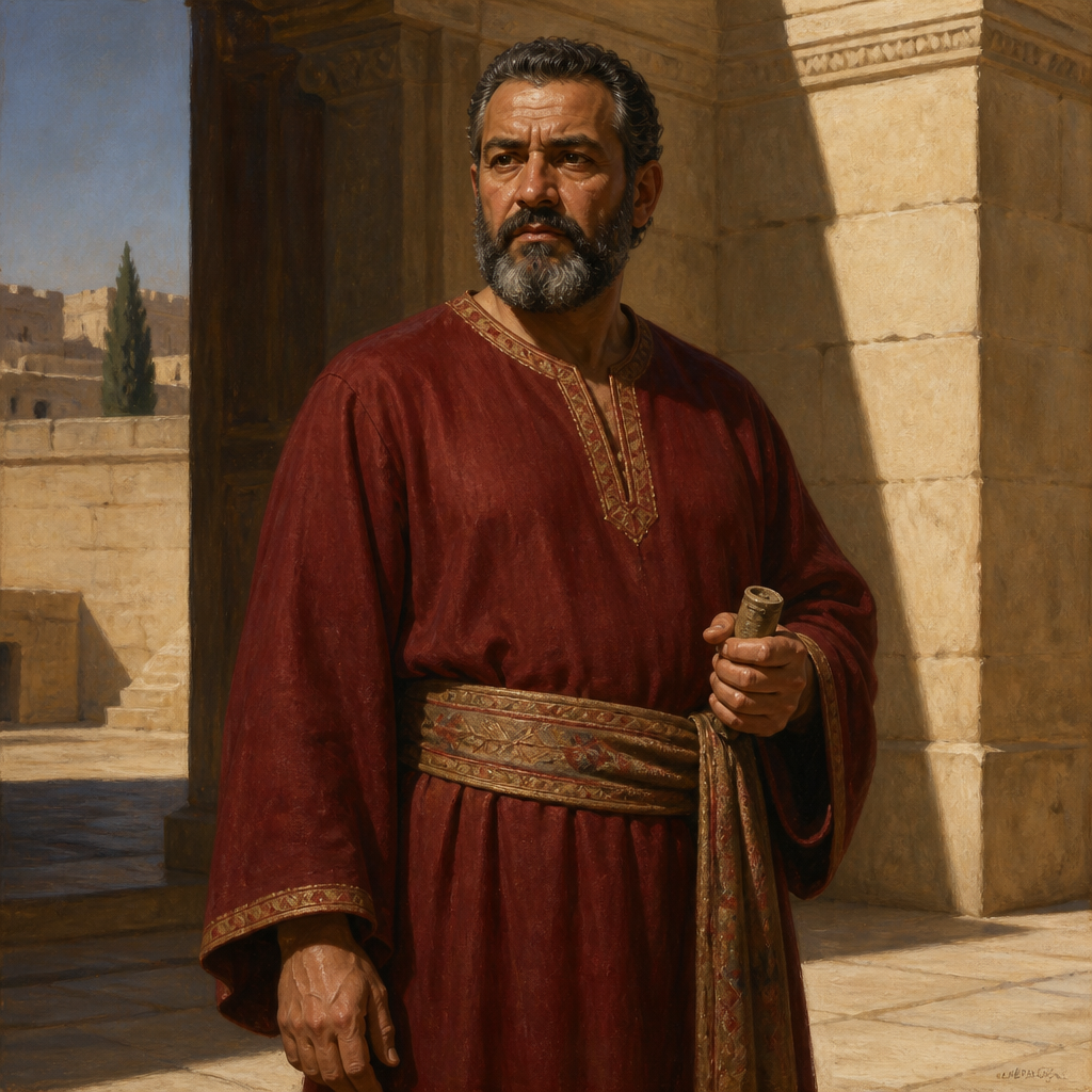 Oil-painting style portrait of Amon, Governor of Samaria, Governor of Samaria who took the prophet Micaiah into custody