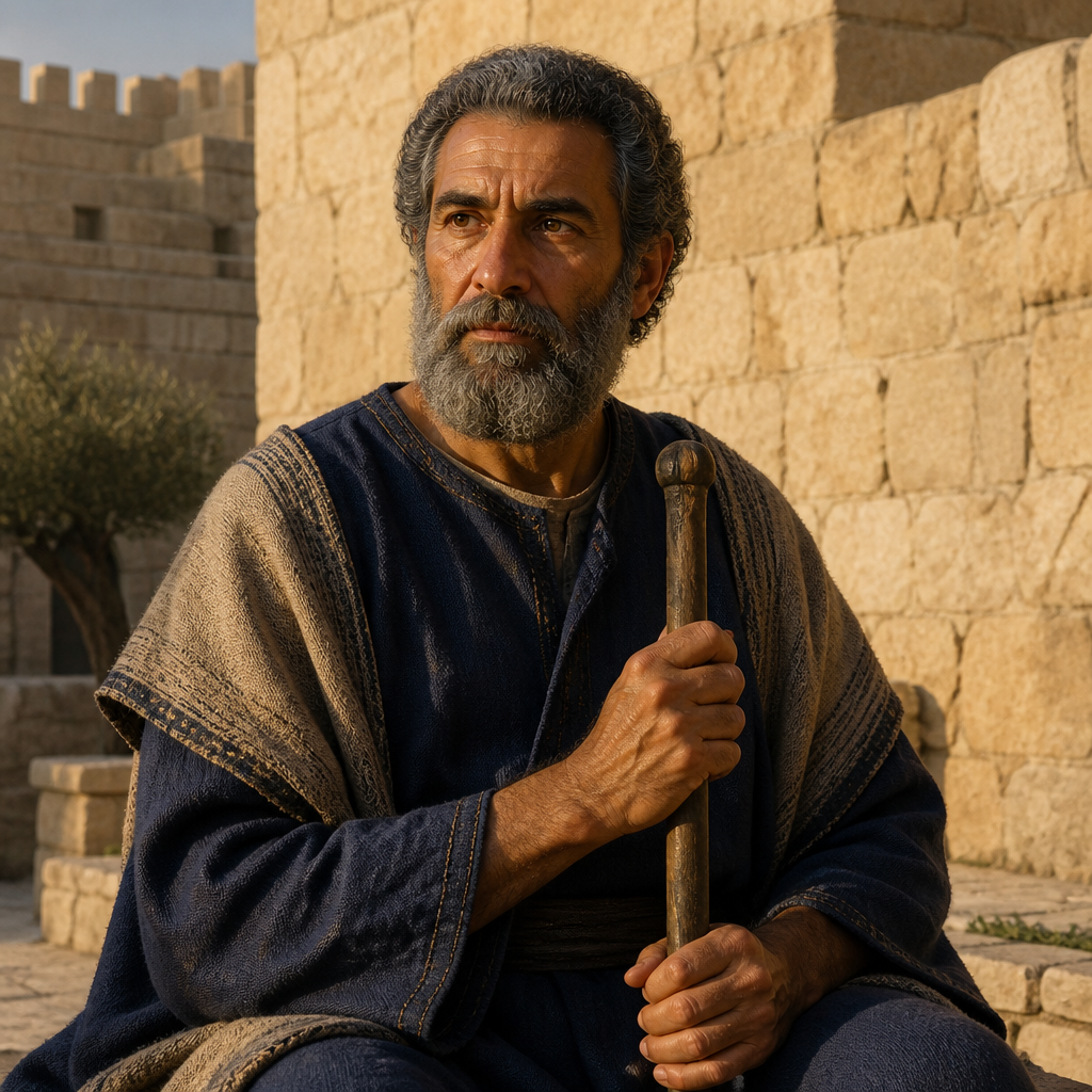 Oil-painting style portrait of Amoz, Father of the prophet Isaiah