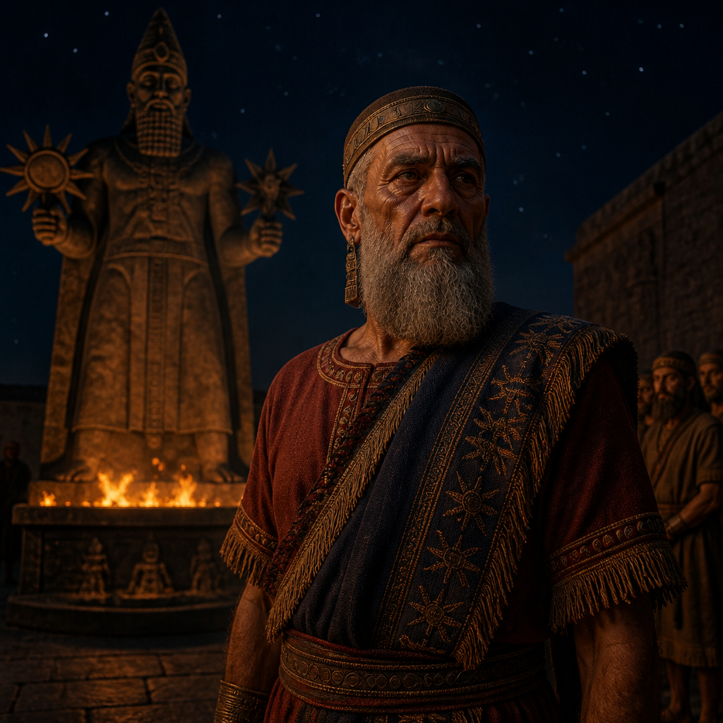 Oil-painting style portrait of Anammelech, God of the Sepharvites to whom children were sacrificed by fire