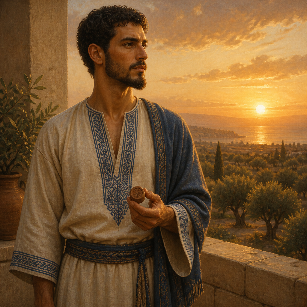 Oil-painting style portrait of Aram, Son of Shemer, Asherite descendant listed in the genealogies of 1 Chronicles