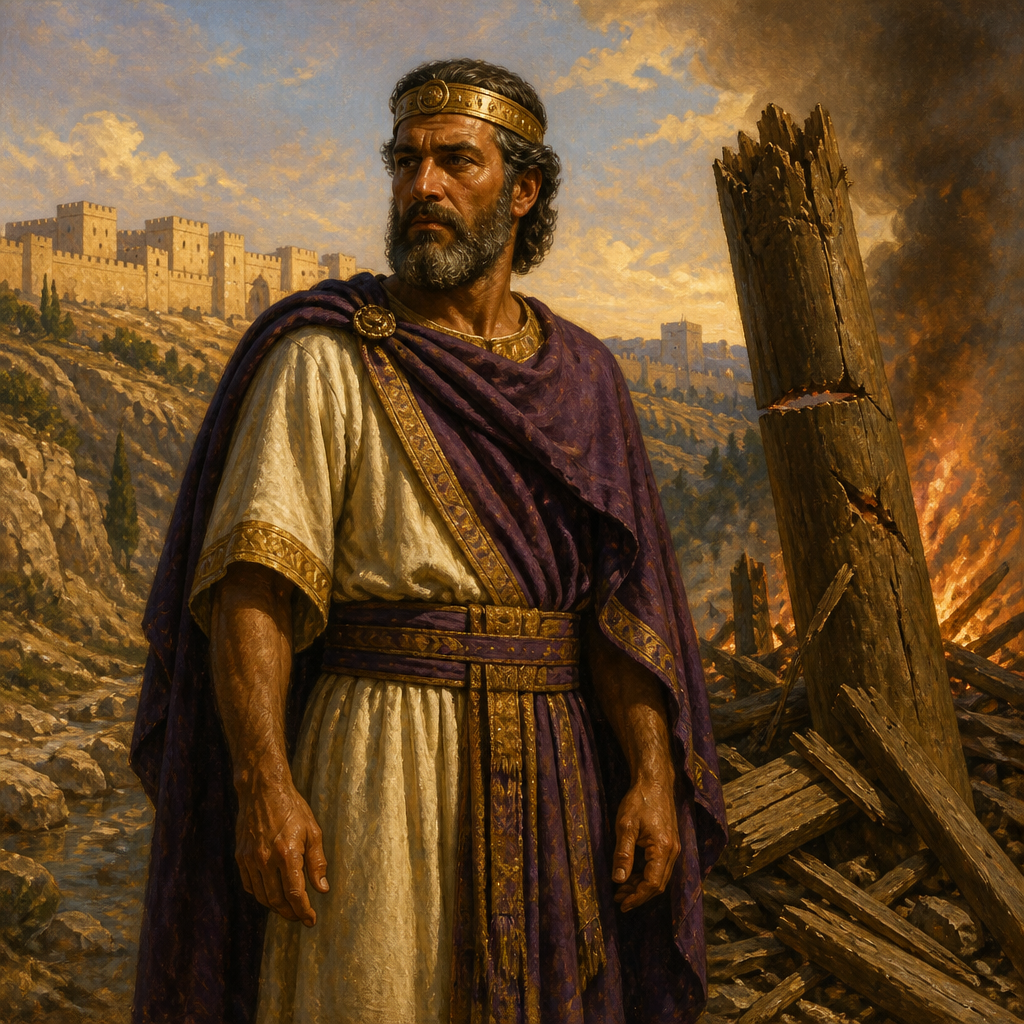 Oil-painting style portrait of Asa, King of Judah, King of Judah who removed idols and defeated the million-man Cushite army