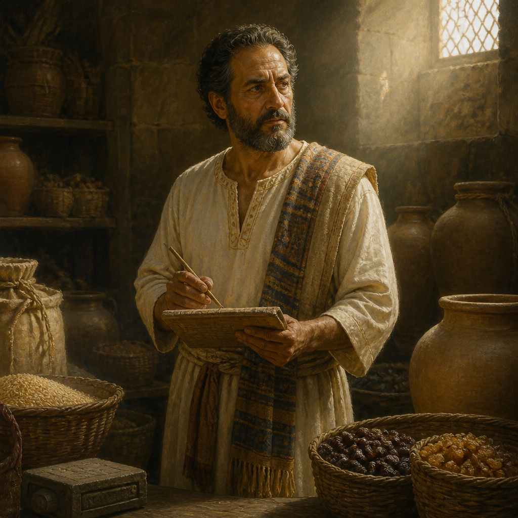 Oil-painting style portrait of Asahel, Overseer under King Hezekiah, Overseer who managed Temple offerings during the reign of King Hezekiah
