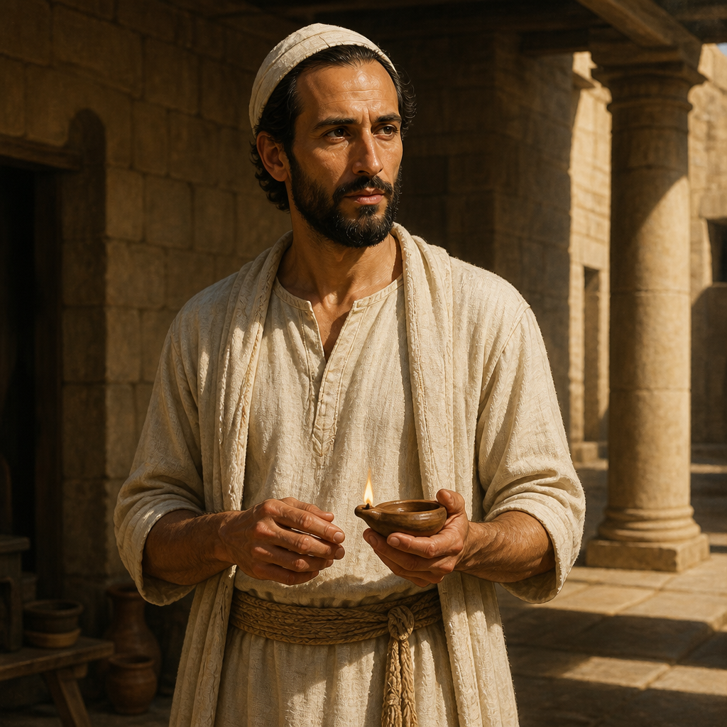 Oil-painting style portrait of Asaiah, son of Haggiah, Levite descendant of Merari mentioned in the genealogical records of 1 Chronicles