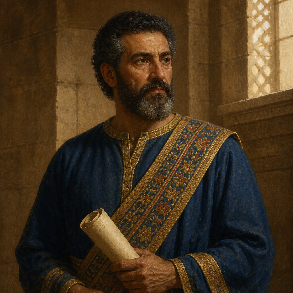 Oil-painting style portrait of Asaiah, Servant of King Josiah, Royal official who accompanied Hilkiah to consult the prophetess Huldah regarding the Book of the Law