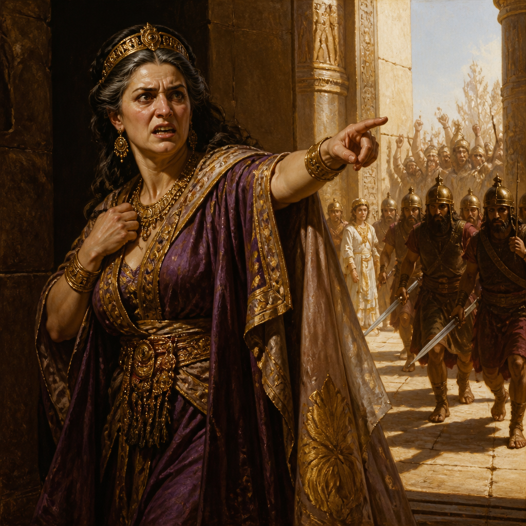 Oil-painting style portrait of Athaliah, Queen of Judah, Queen of Judah who attempted to destroy the Davidic line
