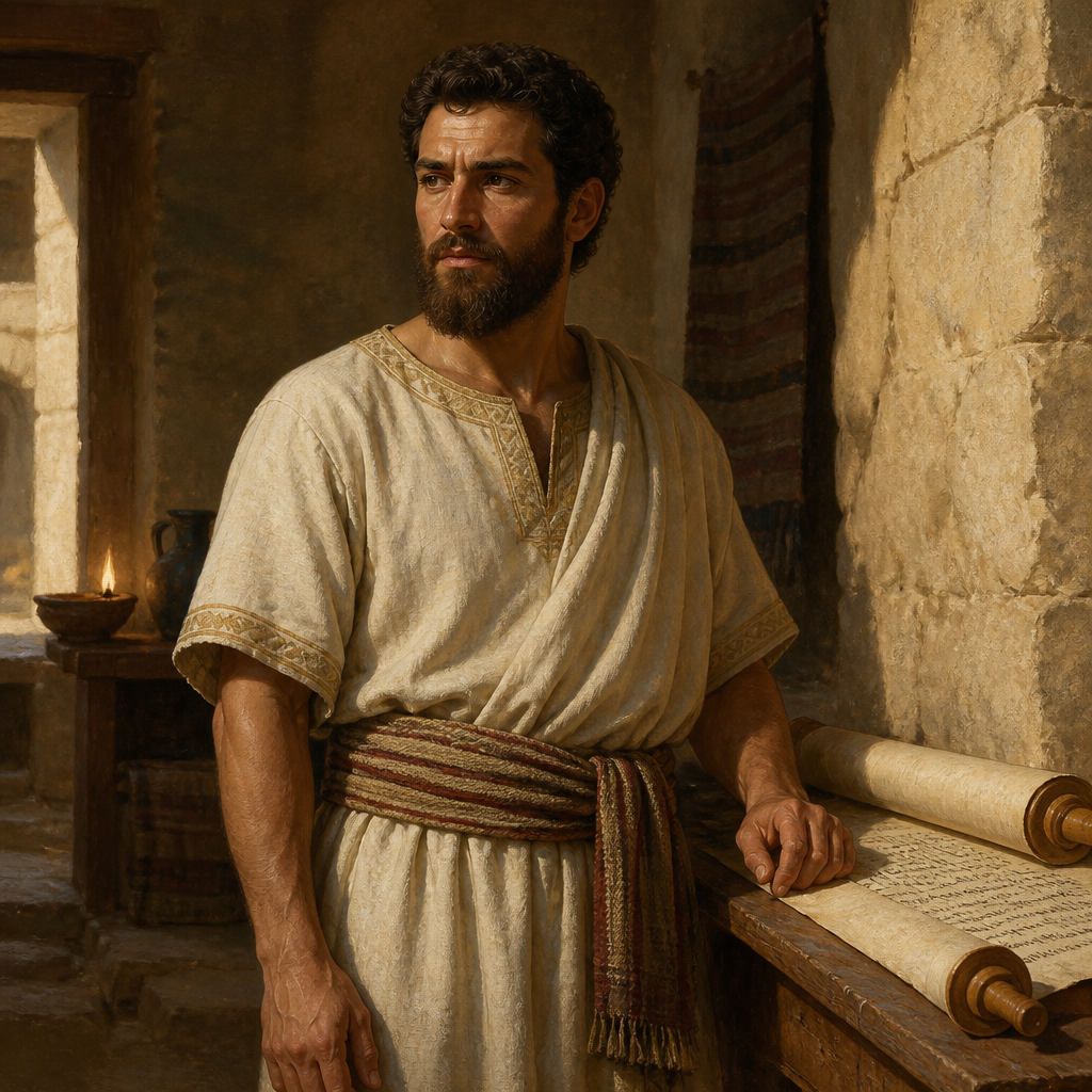 Oil-painting style portrait of Azariah, Son of Ethan, Son of Ethan and descendant of Zerah in the genealogies of Judah
