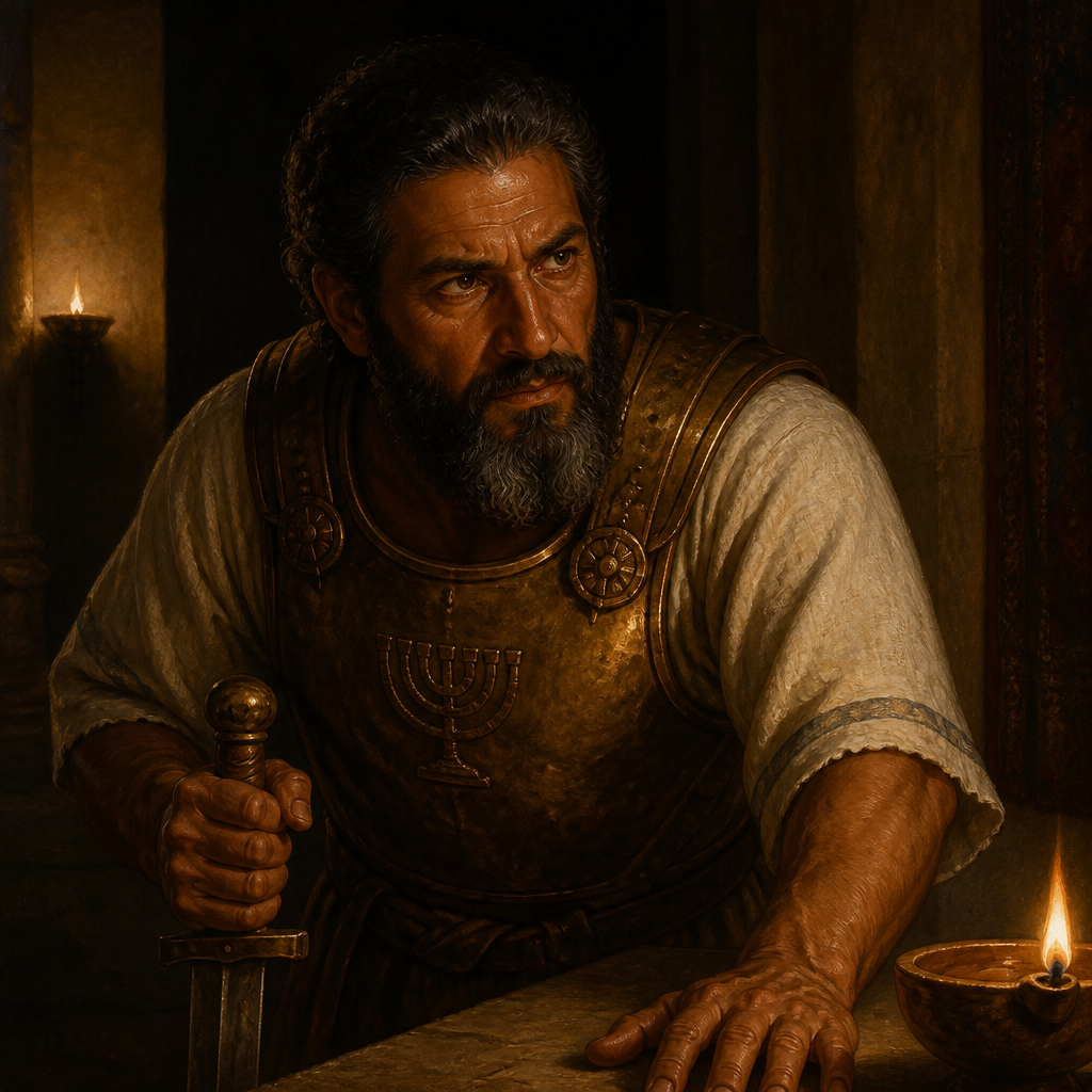 Oil-painting style portrait of Azariah son of Obed, Commander of hundreds who helped restore King Joash to the throne