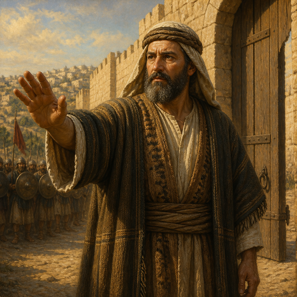 Oil-painting style portrait of Azariah son of Jehohanan, Ephraimite leader who prevented the enslavement of Judean captives
