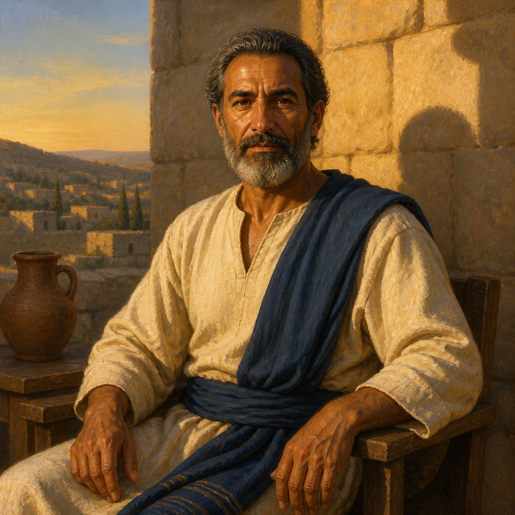 Oil-painting style portrait of Azmaveth, Father of Jeziel and Pelet, Benjaminite father of two of David's mighty men, Jeziel and Pelet